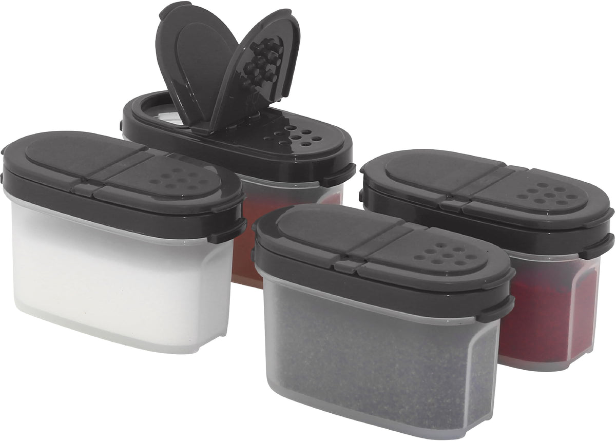 SIGNORA WARE Spice Jars with Lids - 4 oz Refillable Empty Airtight Spice/Seasoning Containers Set -2 in 1 Pour/Sift Shaker Lids Clear Plastic Spice/Seasoning Organizer Kitchen/Travel 4 pk.