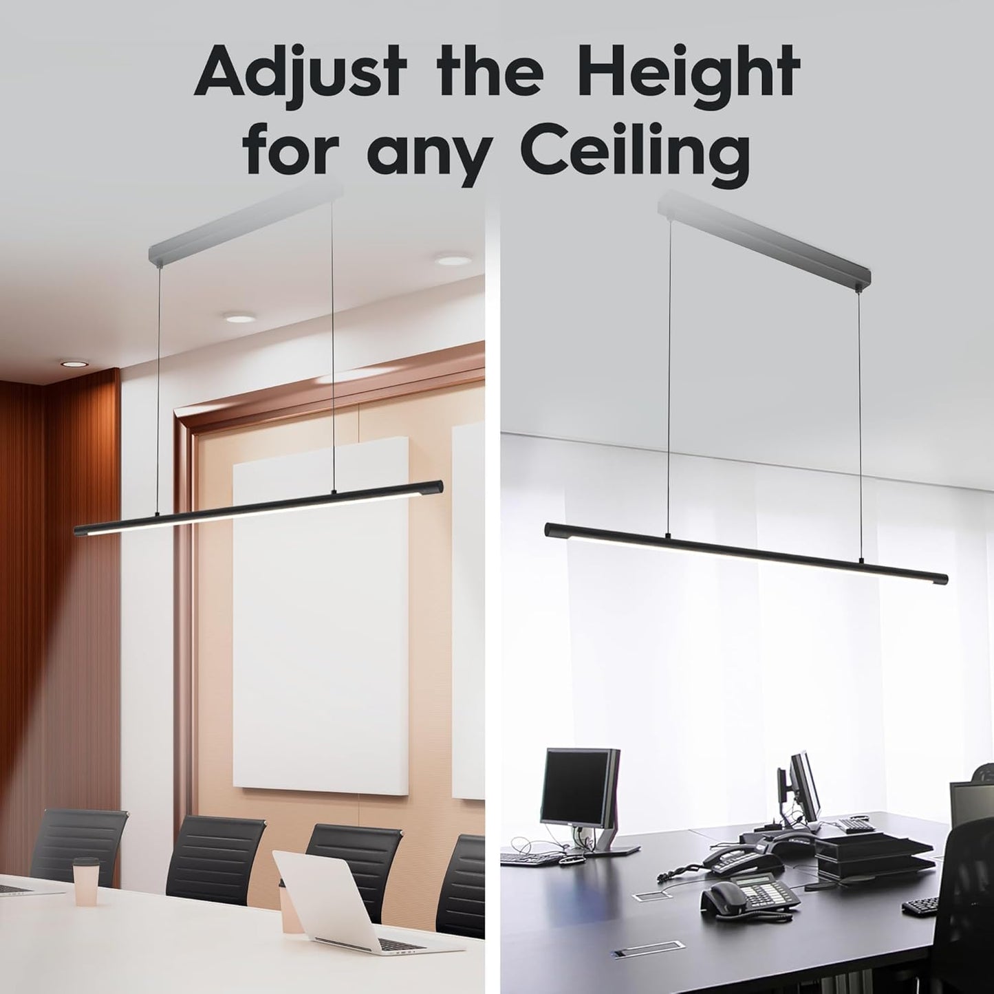 Lorbits LED Linear Pendant Light, Office Light, Flicker-Free, Dimmable, Modern Ceiling Lighting for Bedroom Dining Room Table, 20W 5000K Cold Light 47.2" Black