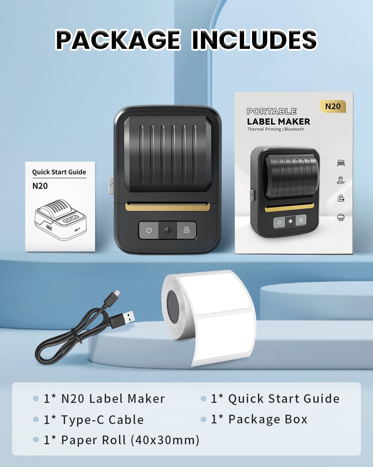 NDYIN Label Makers, Label Maker Machine with Tape, Bluetooth Label Maker, Portable Thermal 2 Inch Label Printer for Small Business, Barcode, Address, Logo, Clothing, Sticker Printer for Phones & PC