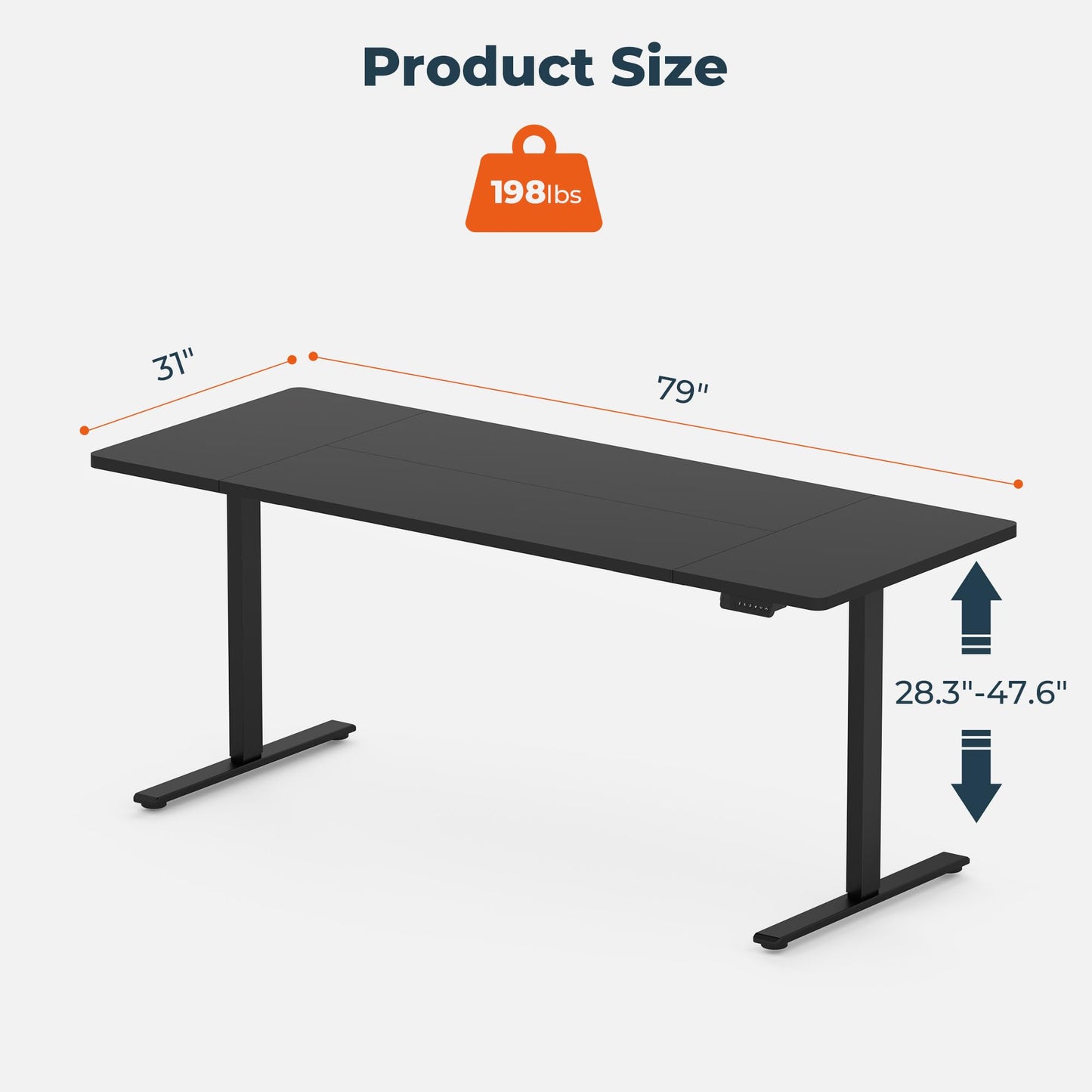 FitStand Dual Motor Standing Desk, Large Stand Up Desks, 79x31 Inches Electric Sit Stand Desk, 4 Memory Preset Adjustable Height Home Office Desk (Black)