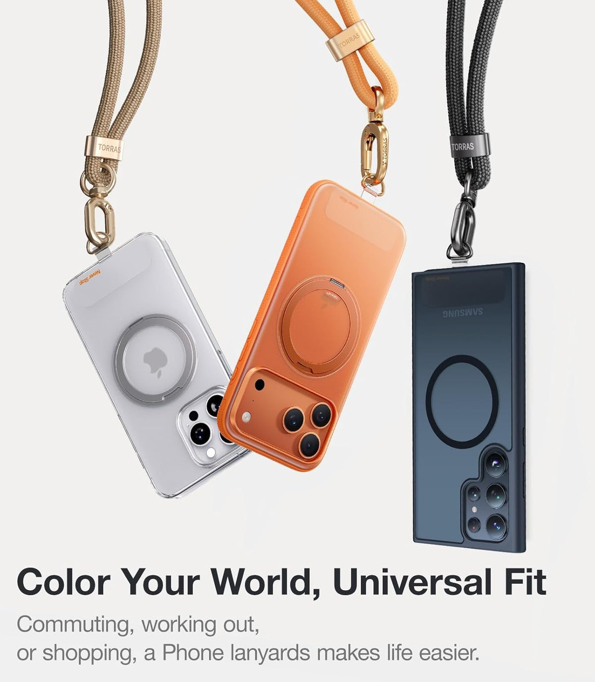 TORRAS Phone Lanyard Crossbody with 2 Phone Tabs, Adjustable Anti Theft Phone Strap for All Phones, Premium Metal Buckles, Skin-Friendly, Universal Phone Neck lanyard for Women and Men, Olive Green
