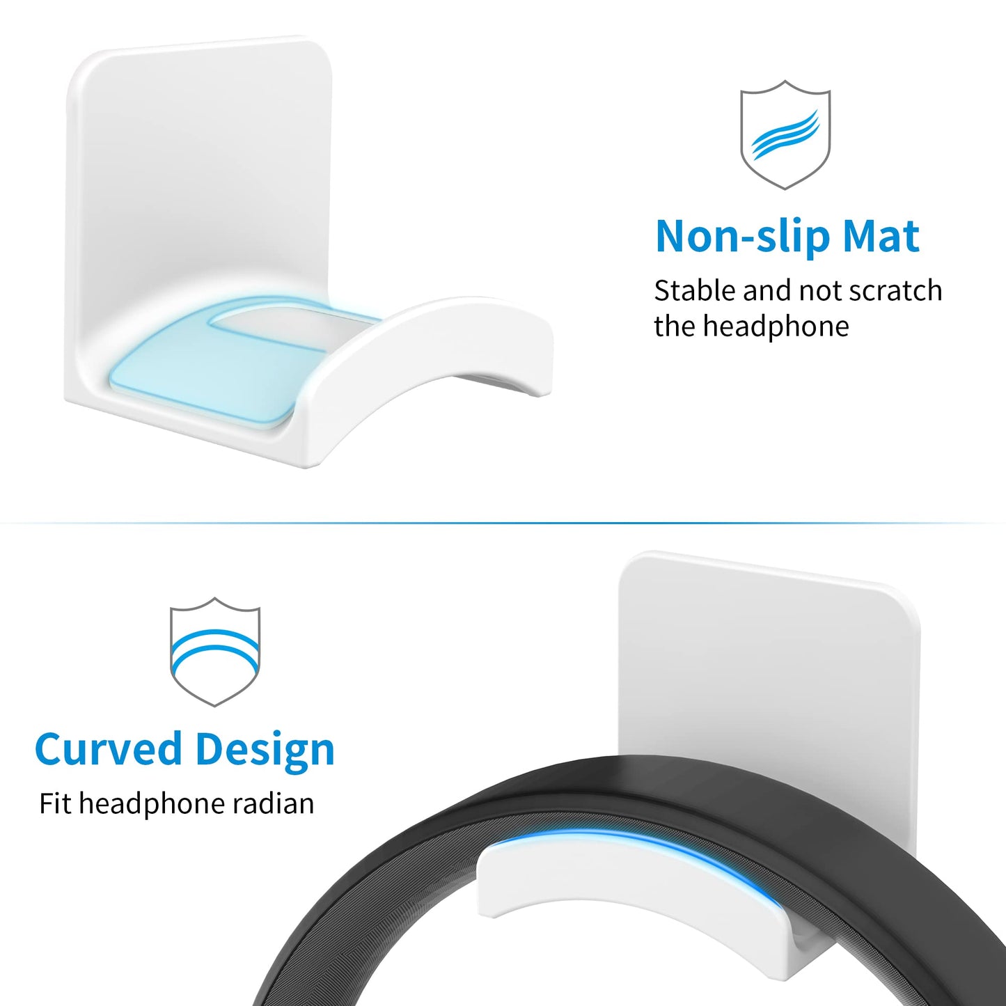 SOKUSIN Headphone Stand Headset Holder - Adhesive Gaming Earphones Hanger, Universal Desk Wall Mount Hook for All Headphone/Controller, Compatible with Beats, AirPods Max,Sony, JBL (White-2PCS)