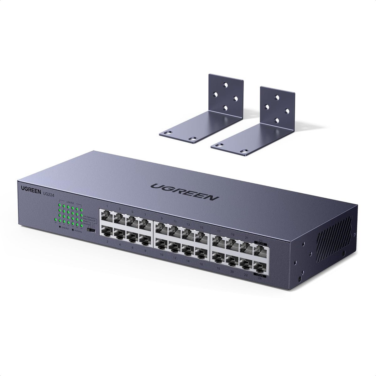 UGREEN 24 Port Gigabit Switch, Rackmount Plug & Play Ethernet Switch, 4 Mode, Unmanaged Network Splitter for Office & Business, Metal Fanless Desktop & Wall Mount Hub for NAS, PC, Printer, Router