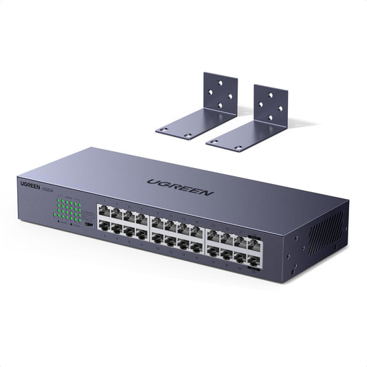 UGREEN 24 Port Gigabit Switch, Rackmount Plug & Play Ethernet Switch, 4 Mode, Unmanaged Network Splitter for Office & Business, Metal Fanless Desktop & Wall Mount Hub for NAS, PC, Printer, Router