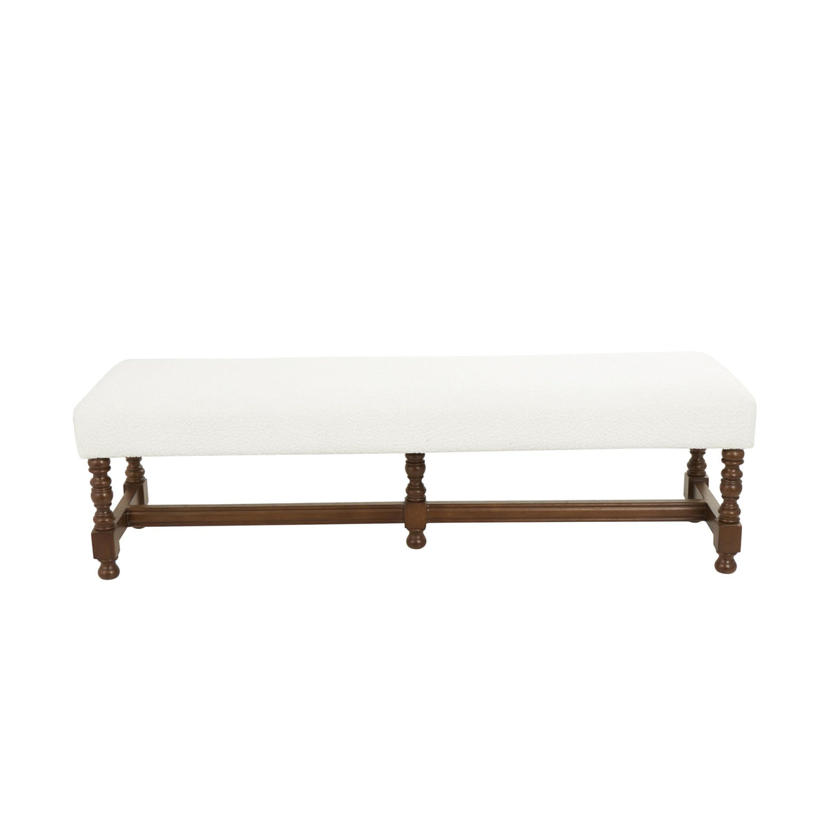 Deco 79 Fabric Home Bench Entryway Bench with Brown Traditional Wood Turned Legs, Bedroom Bench 59" x 16" x 17", Cream