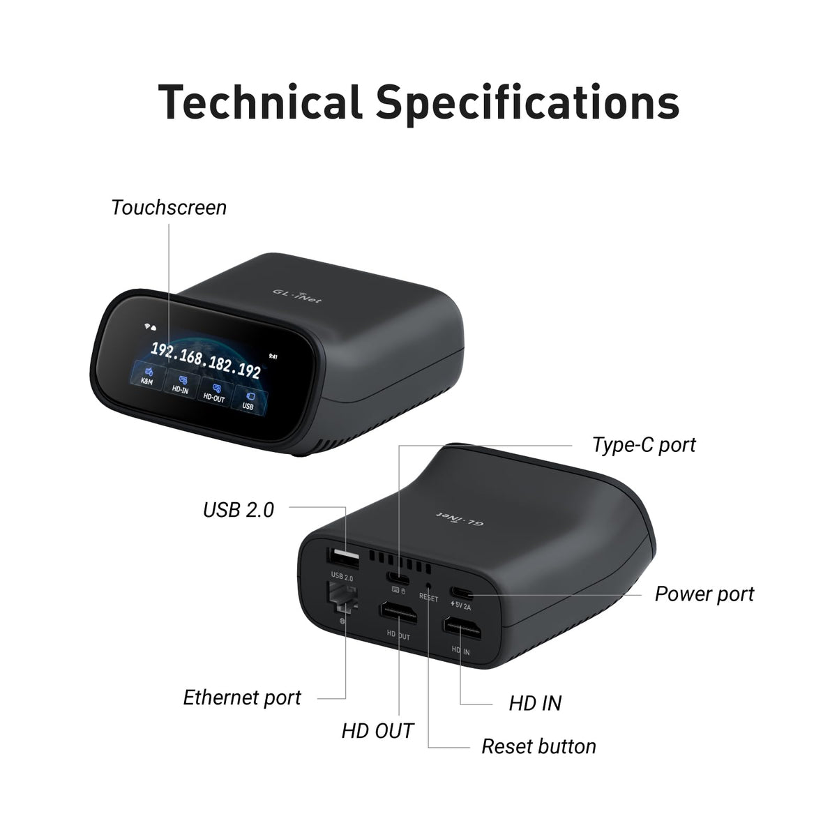 GL.iNet Comet Pro (GL-RM10) Remote KVM Over Wi-Fi, Dual Band Wi-Fi 6, 4K@30FPS Passthrough, Touchscreen, 32GB eMMC,Tailscale Support Remote Access and ATX/fingerbot for Disaster Recovery, Home Office