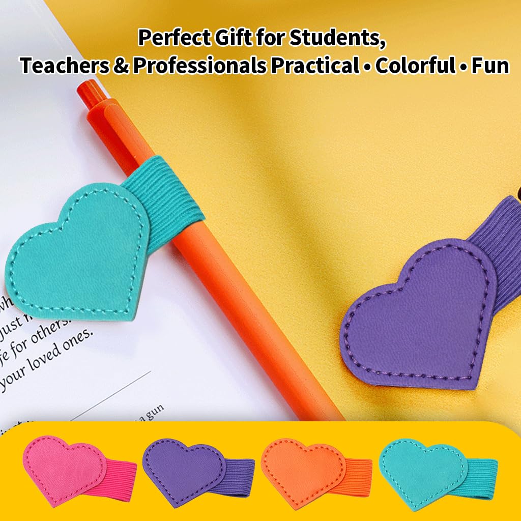 8-Pack Square & Heart Self-Adhesive Elastic Pen Loop Holders – Sticky Pen Holders for Notebook, Bible, Planner, Journal, Diary & Sketchbook – Elastic Design, 8 Colors Included