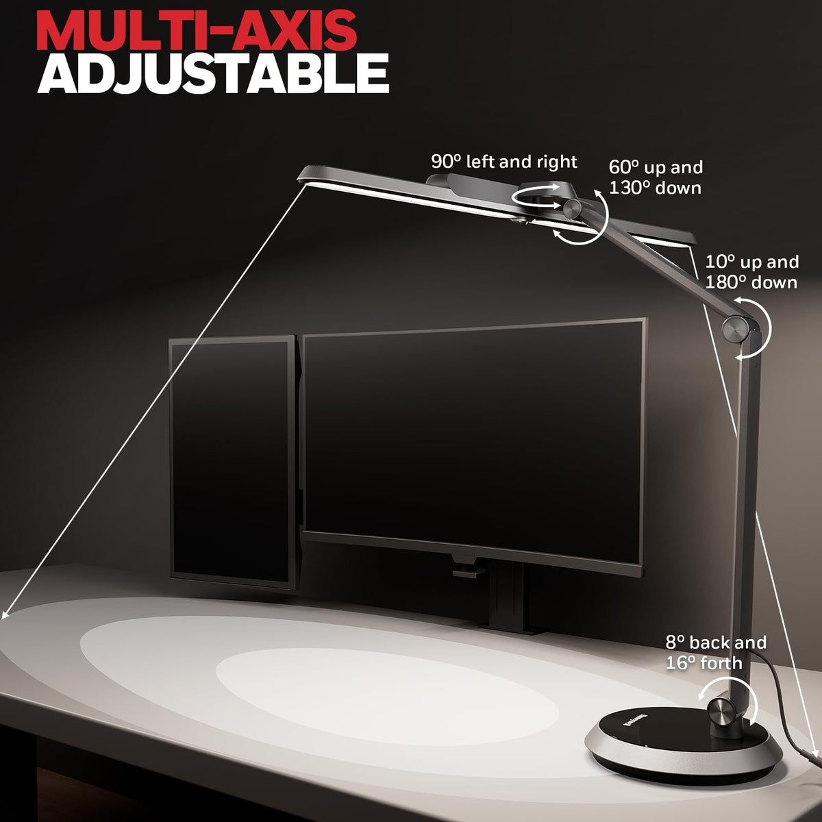 Honeywell Desk Lamp for Home Office, H9 Sunturalux™ Eye-Caring LED Desk Light, 1000LM Dimmable Desk Lamp with Timer and Auto-Sensing, Adjustable Desk Reading Light or Study, Cumputer, Architect