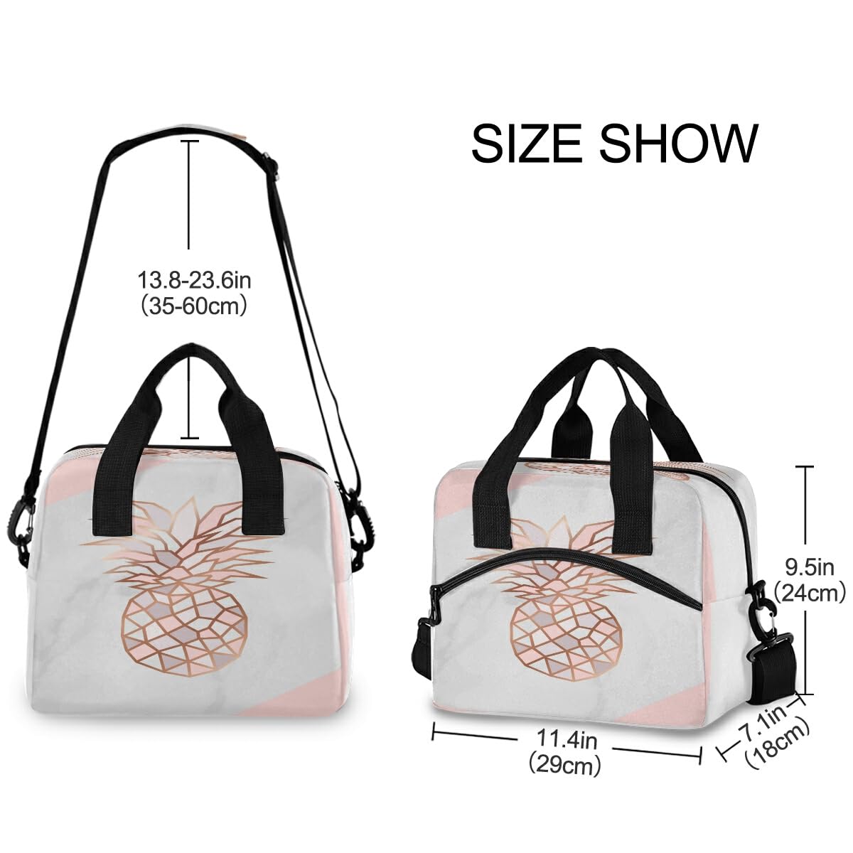 Rose Gold Pineapple Lunch Bag for Kids Pink And White Marble Insulated Cooler Lunch Box Large Capacity Lunch Organizer for Boys Girls