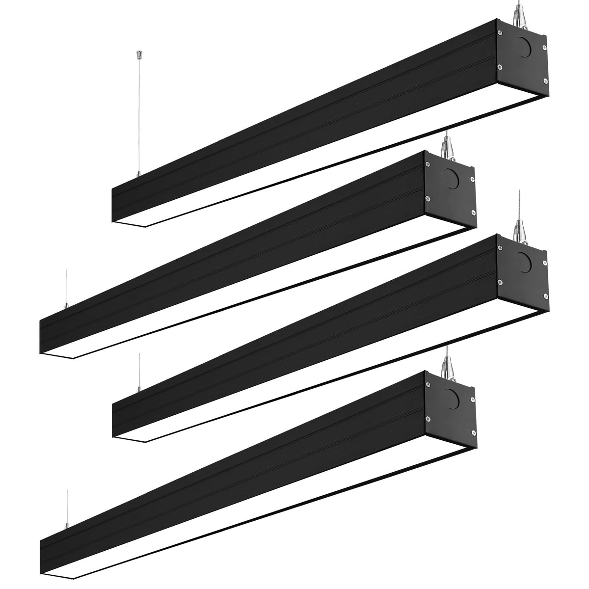 hykolity 4FT LED Architectural Suspended Linear Channel Light Linkable, 23/32/40W 3000K/4000K/5000K CCT Selectable, 0-10V Dim Office Lighting Fixture for Commercial Places, 4600lm, ETL, 4 Pack - Black