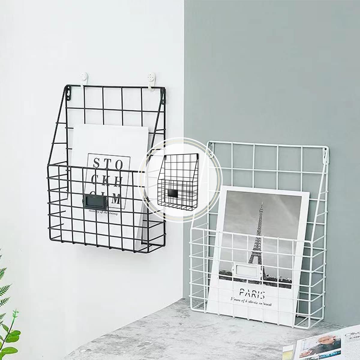 Hanging Wall File Rack 1Pack Pockets Organizer Office Hanging Magazine Rack Metal Mesh Folder Wall File Holder Wall Mount Magazine Folder Wall Mounted Organizer Holder for Office Home Work Organizing