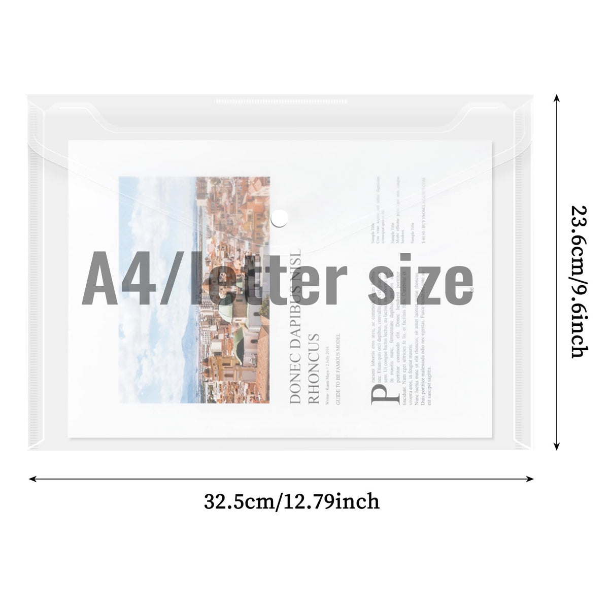 EOOUT 50pcs Plastic Envelopes with Button Snap Closure, Clear Poly Folders for Documents, Waterproof Plastic File Folder, Letter Size, A4 Size, for School and Office Supplies