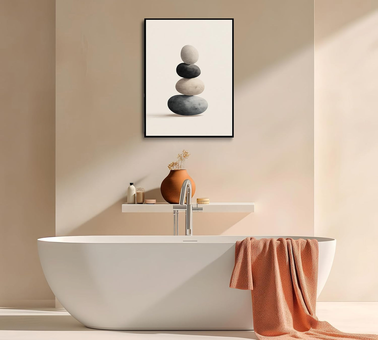 The Balanced Stone Canvas Wall Art Prints Posters Painting Framed Artwork Black White Wall Decor Modern Minimalist Zen Abstract Style Living Room Bedroom Kitchen Dining Office Home Gifts 12x16 Inches