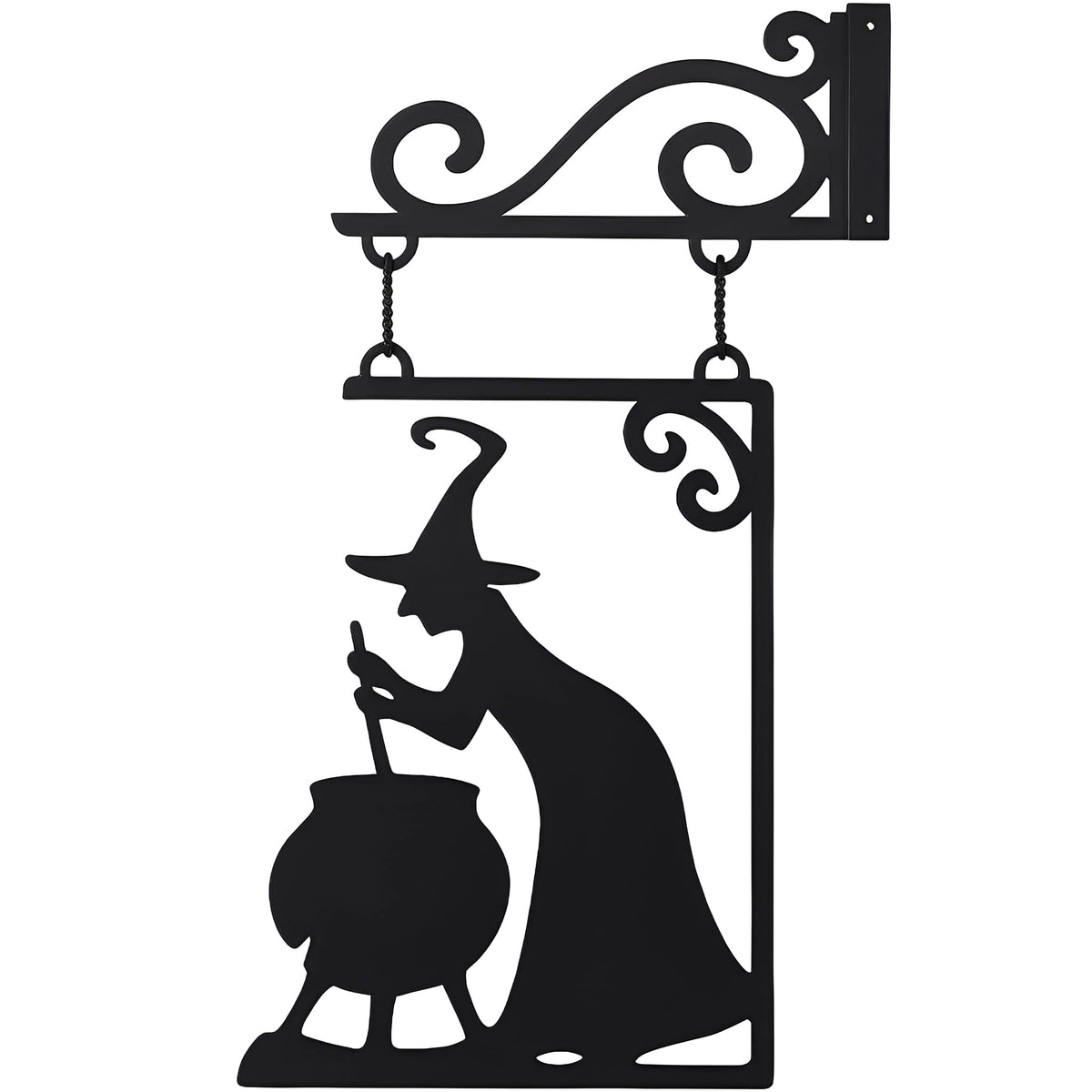 Metal Witch Silhouette Cauldron – Iron Halloween Wall Sign Hanging Art for Garden Decor, Scary Yard Ornaments, Party Supplies, Indoor Outdoor Decoration