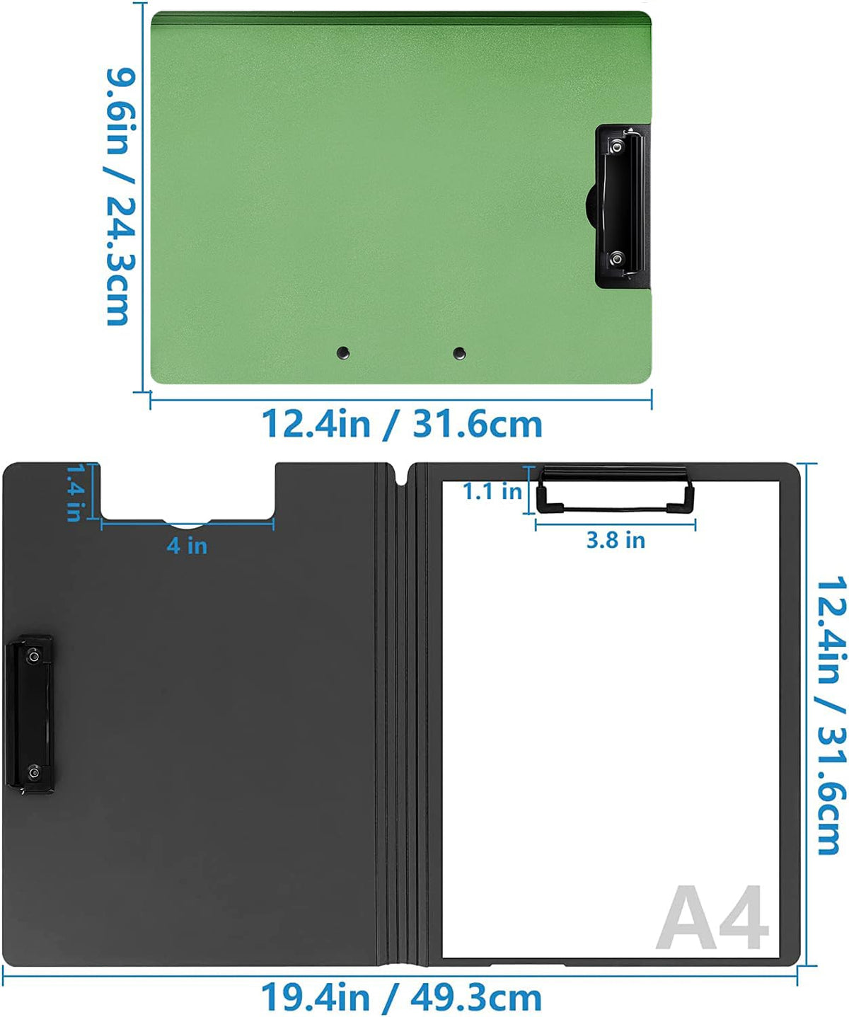 MUYICS 10 Pack Foldable Clipboards, A4 Clipboard Folder, Office Clipboard Folder with Double Clips Metal Clip, Storage Clipboards for Office, School or Medical Field(5 Colors)