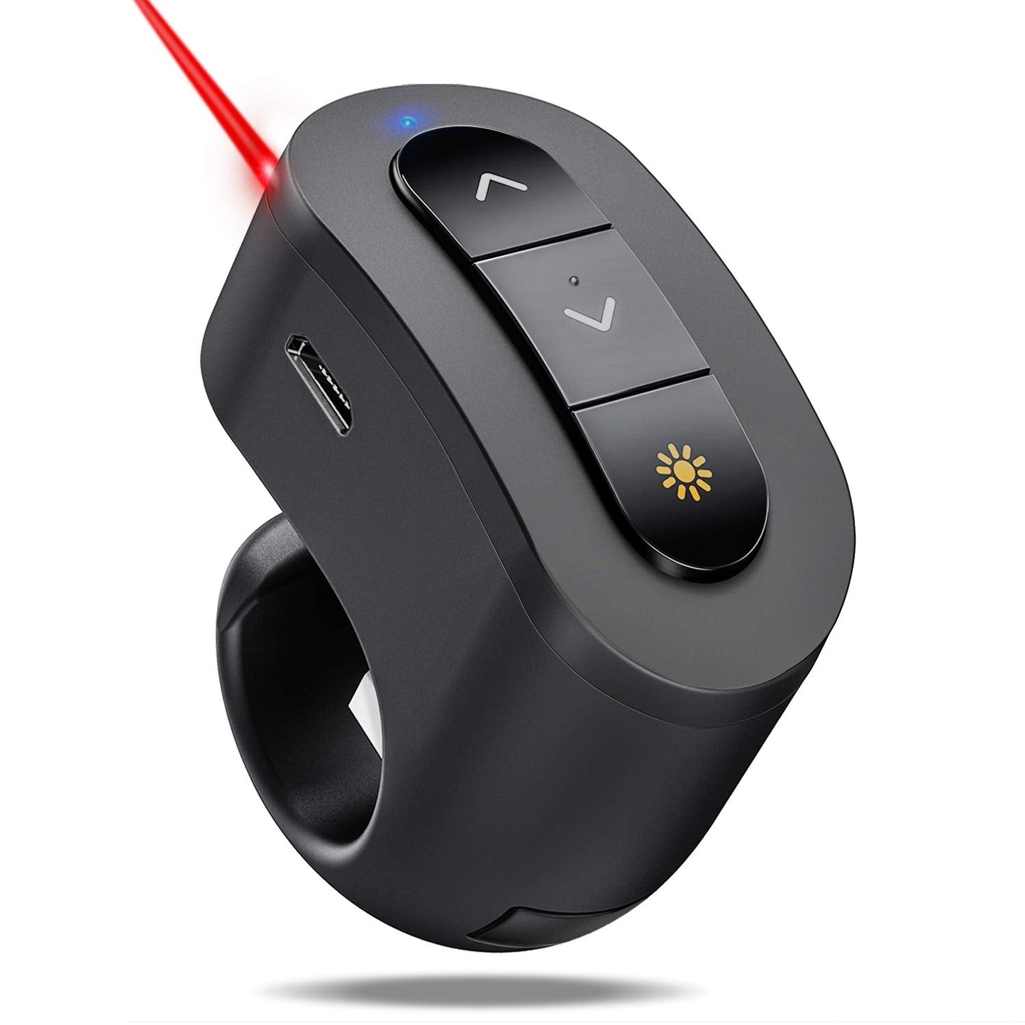 Rechargeable Finger Ring Wireless Presenter Clicker for PowerPoint, Keynote, Mac, Laptop - USB Presentation Remote with 2.4GHz RF
