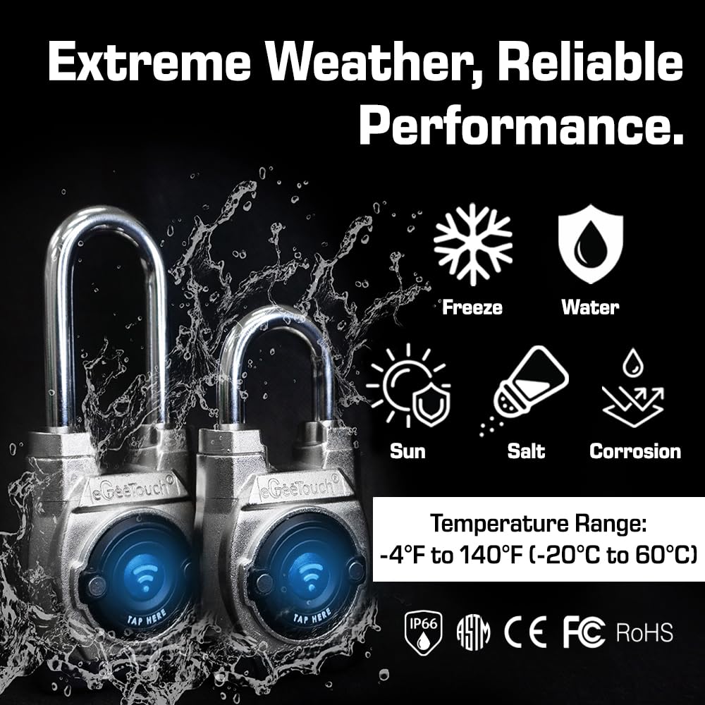 eGeeTouch 5th GEN Outdoor Smart Padlock – (Single, Short Shackle) Keyless Bluetooth & NFC Lock, Durable Weatherproof Security for Sheds, Gates, Bikes - Convenient App Control & Enhanced Safety