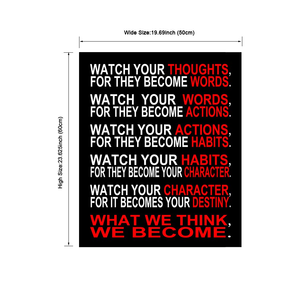 Pyradecor Large Canvas Prints Wall Art Watch Your Thoughts Motivational Classroom Poster Paintings Modern Gallery Wrapped Giclee Canvas Print Pictures Artwork for Office Living Room Home Decorations L