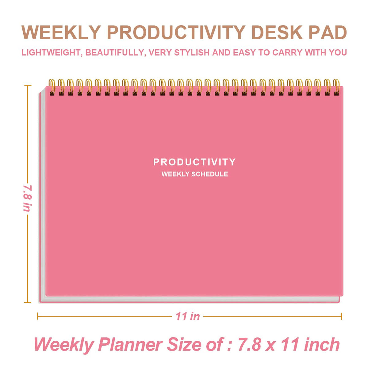 Weekly Productivity Planner - 8" x 11" Dashboard Desk Pad/Planner, Habit Tracker, Spiral Undated Weekly Planner for Office/School/Home, 54 Weeks, Pink