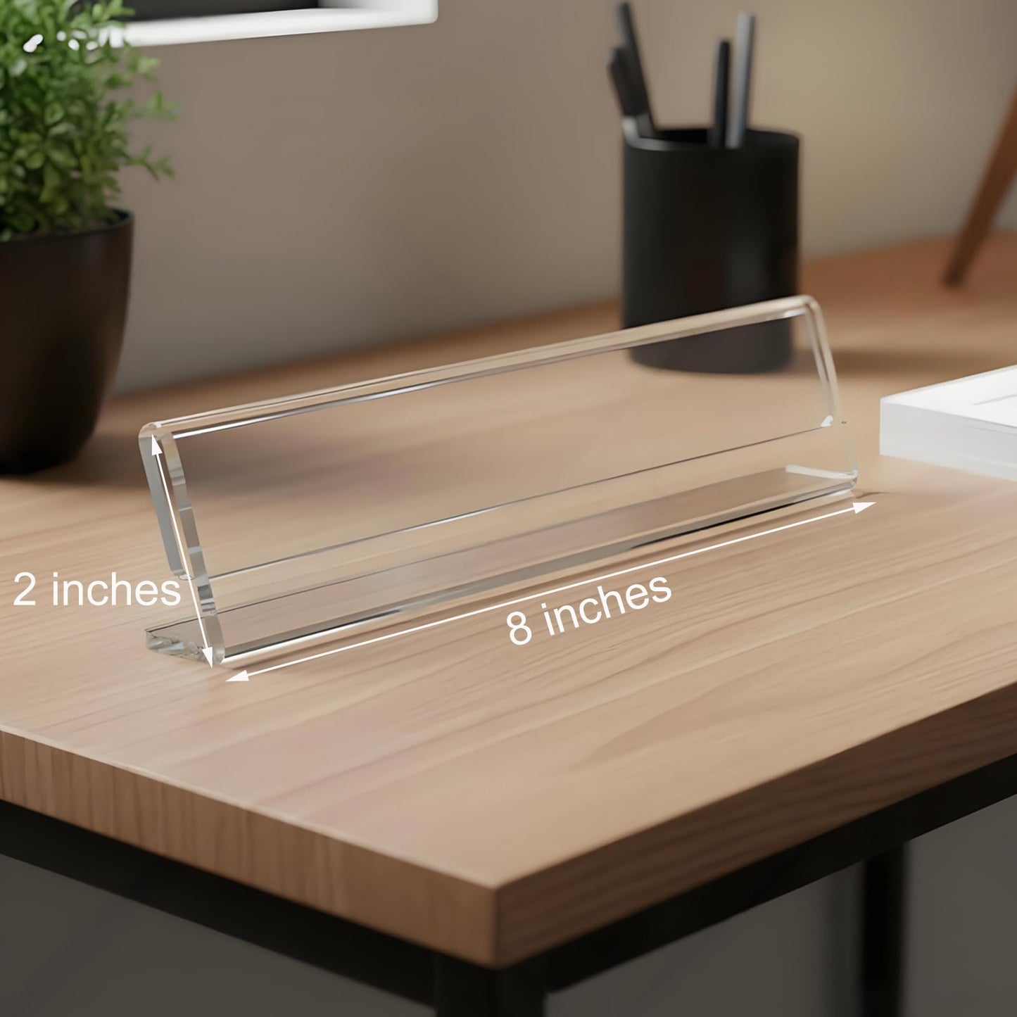 Acrylic Name Plates for Desks 12 Pack, Horizontal Slant Back 2x8 Sign Holder for Table Display, Tent Name Plate Display for Office Conference, Business Event, School Classroom (Clear)