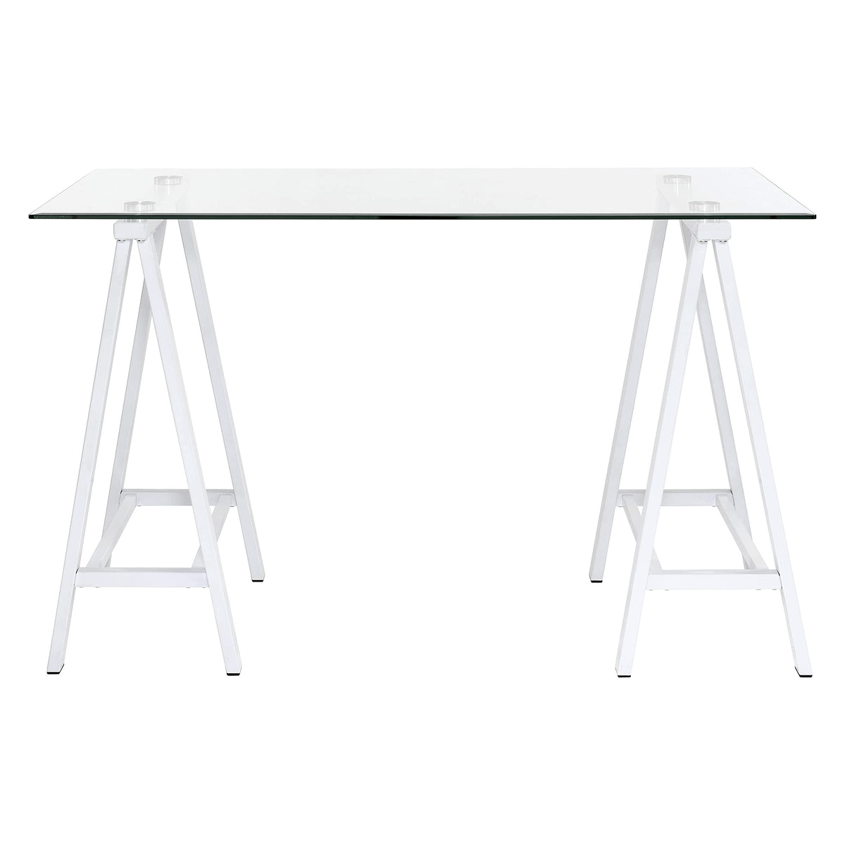 OSP Home Furnishings Middleton 47 Inch Desk with Clear Beveled Glass Top, White Base