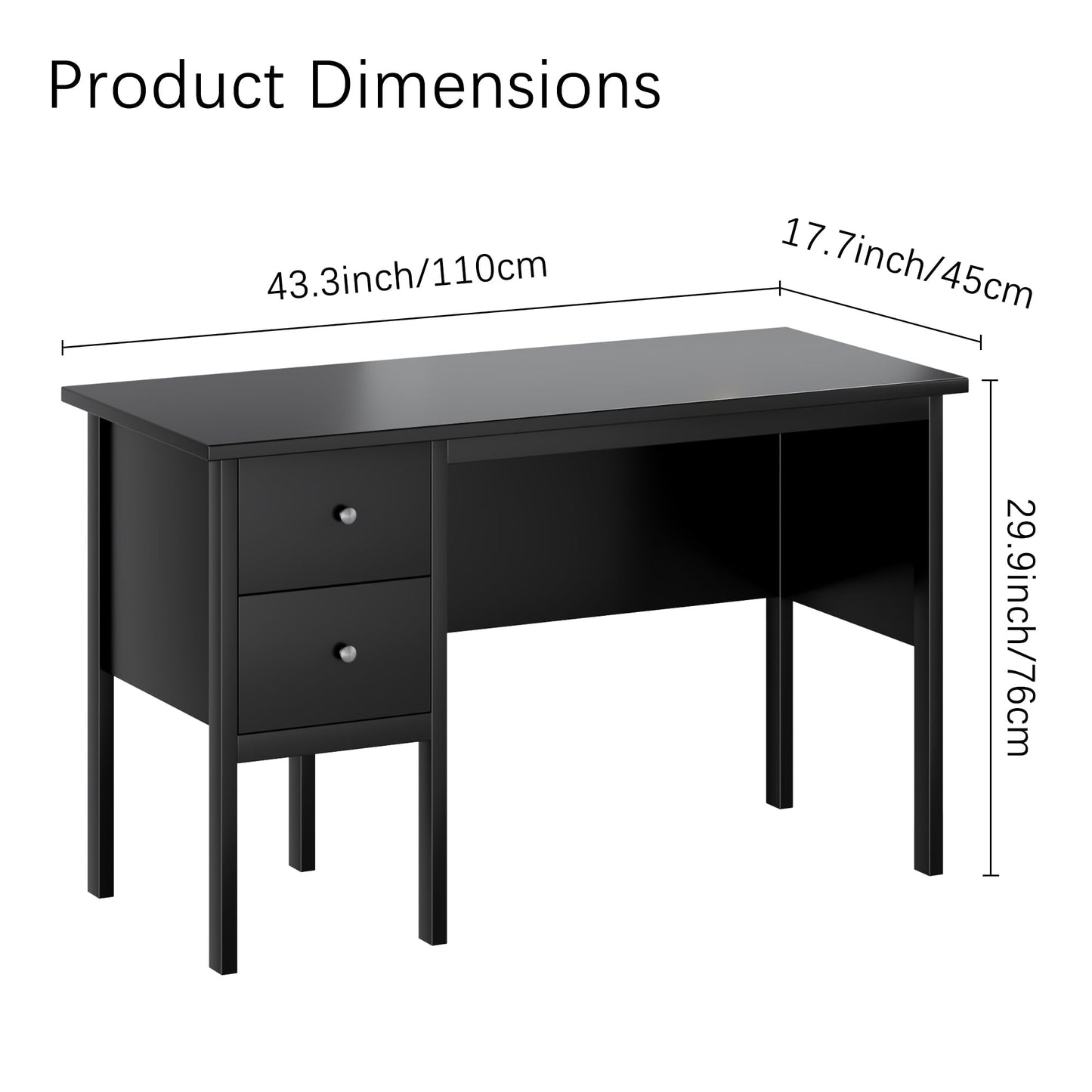 BHG Computer Desk with Drawers,Modern White Home Office Desk with Storage Filing Cabinet, Vanity Desk Makeup Dressing Table for Bedroom,Small Writing Table PC Desks for Study (Black, 43.3")
