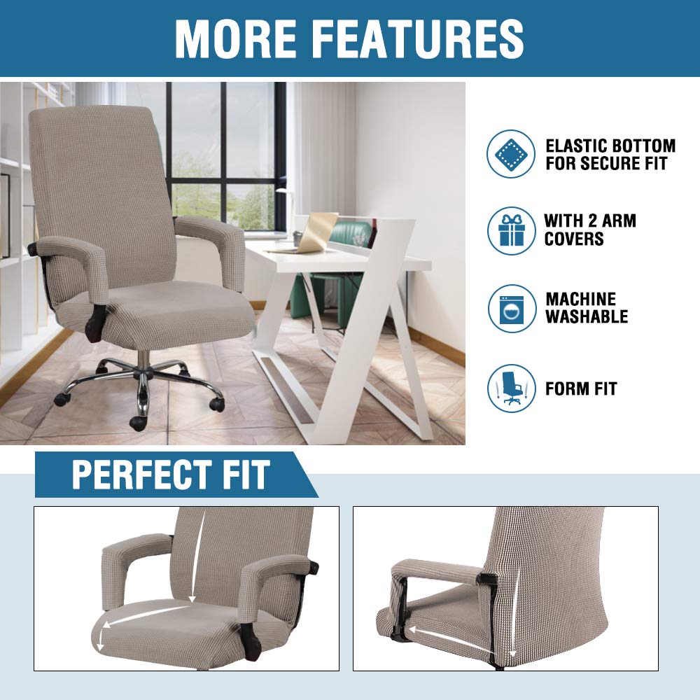 H.VERSAILTEX Stretch Computer Office Chair Cover, Desk Chair Covers High Back Universal Executive Boss Gaming Chairs Slipcovers Washable Anti-dust Seat Protector for Dogs Cats Pets,Taupe