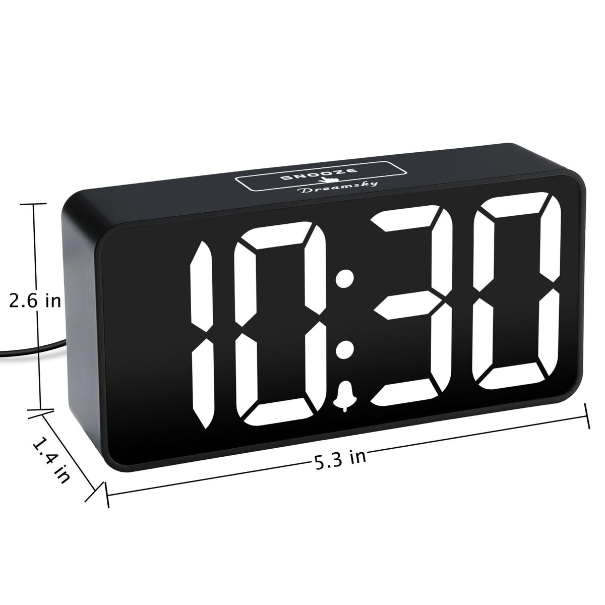 DreamSky Small Digital Alarm Clock for Bederoom, Large Big Numbers Display with Dimmer for Living Room, Electric Bedside Desk Clock with USB Charging Port, Adjustable Volume, USB-C Adapter Powered
