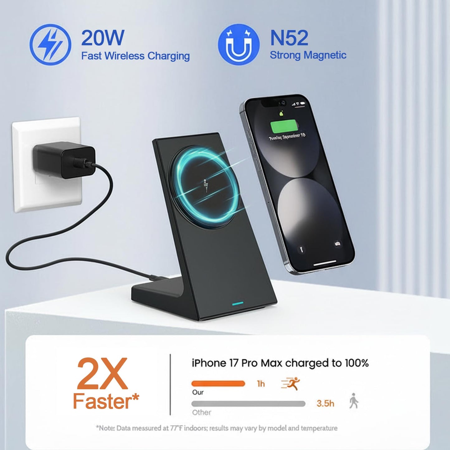 Wireless Charging Station - Magnetic Charger for iPhone 17/16/15/14/13/12 Series, Compatible with Apple, Stable Wireless Charger Stand for Desk & Bedside, Gifts for Men/Women