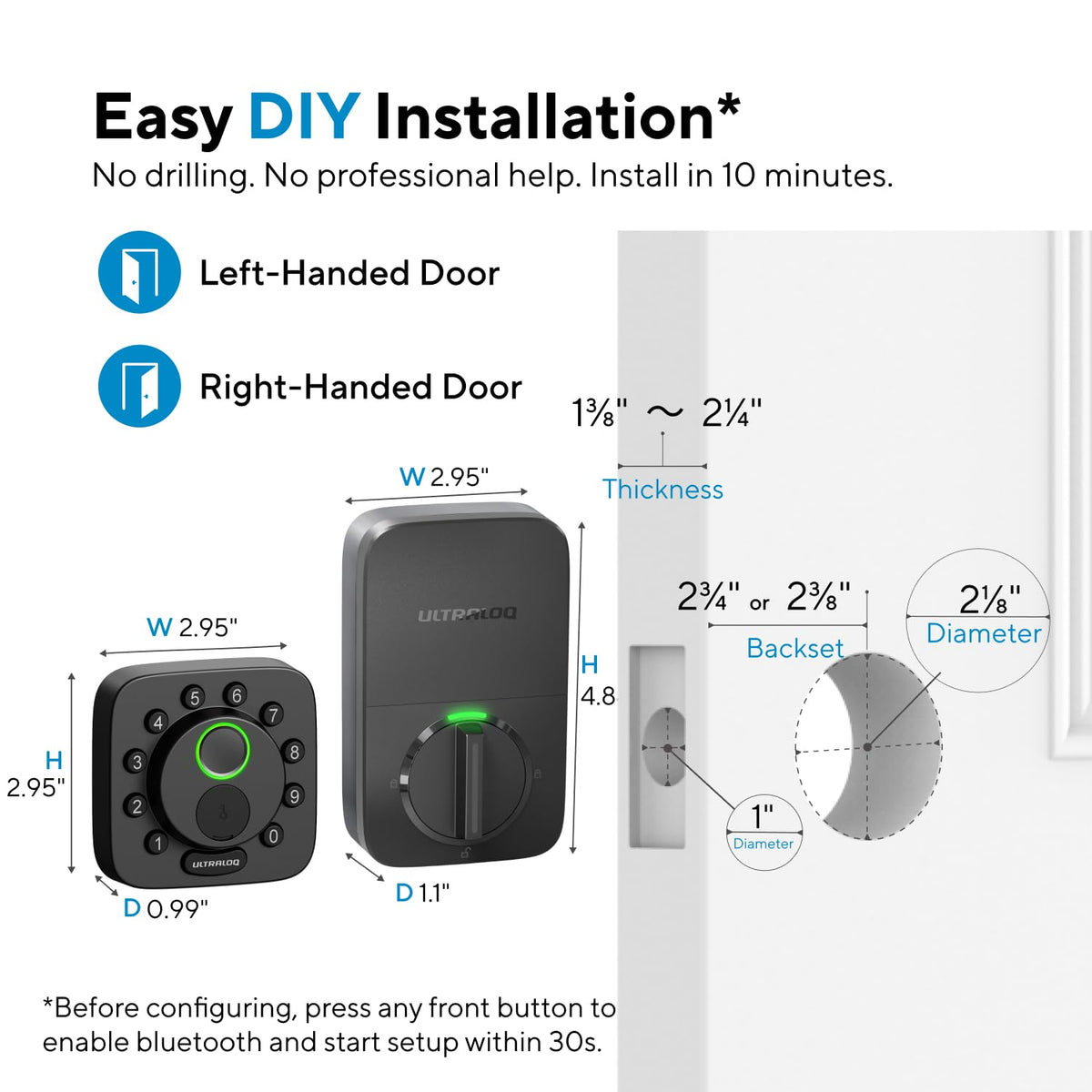 ULTRALOQ Bolt SE Smart Lock, Built-in Wi-Fi, Matter Over Thread, Works with Apple Home, Alexa, Google, 7-in-1 Keyless Entry Deadbolt with Fingerprint ID, App, Keypad, Remote Control, 18 Months Battery