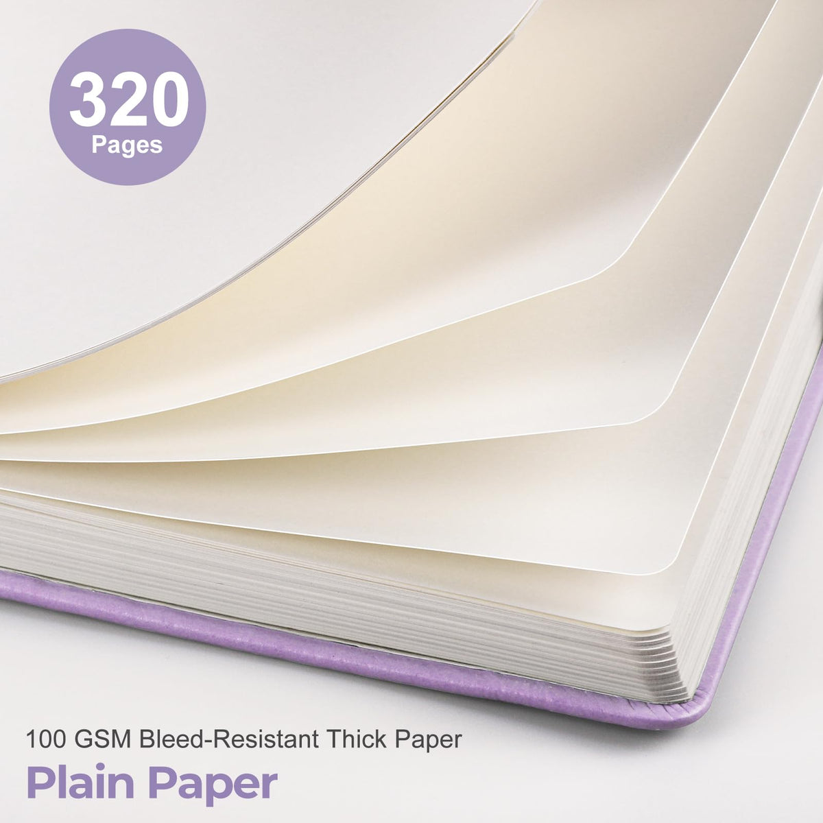 EMSHOI Blank Notebook Journal - 320 Pages, 100gsm Thick Paper, A5 Hardcover Leather, Art Sketchbook for Drawing, Unlined, Plain Sketch Book for Women Men Work Writing, 5.75 x 8.38, Light Purple
