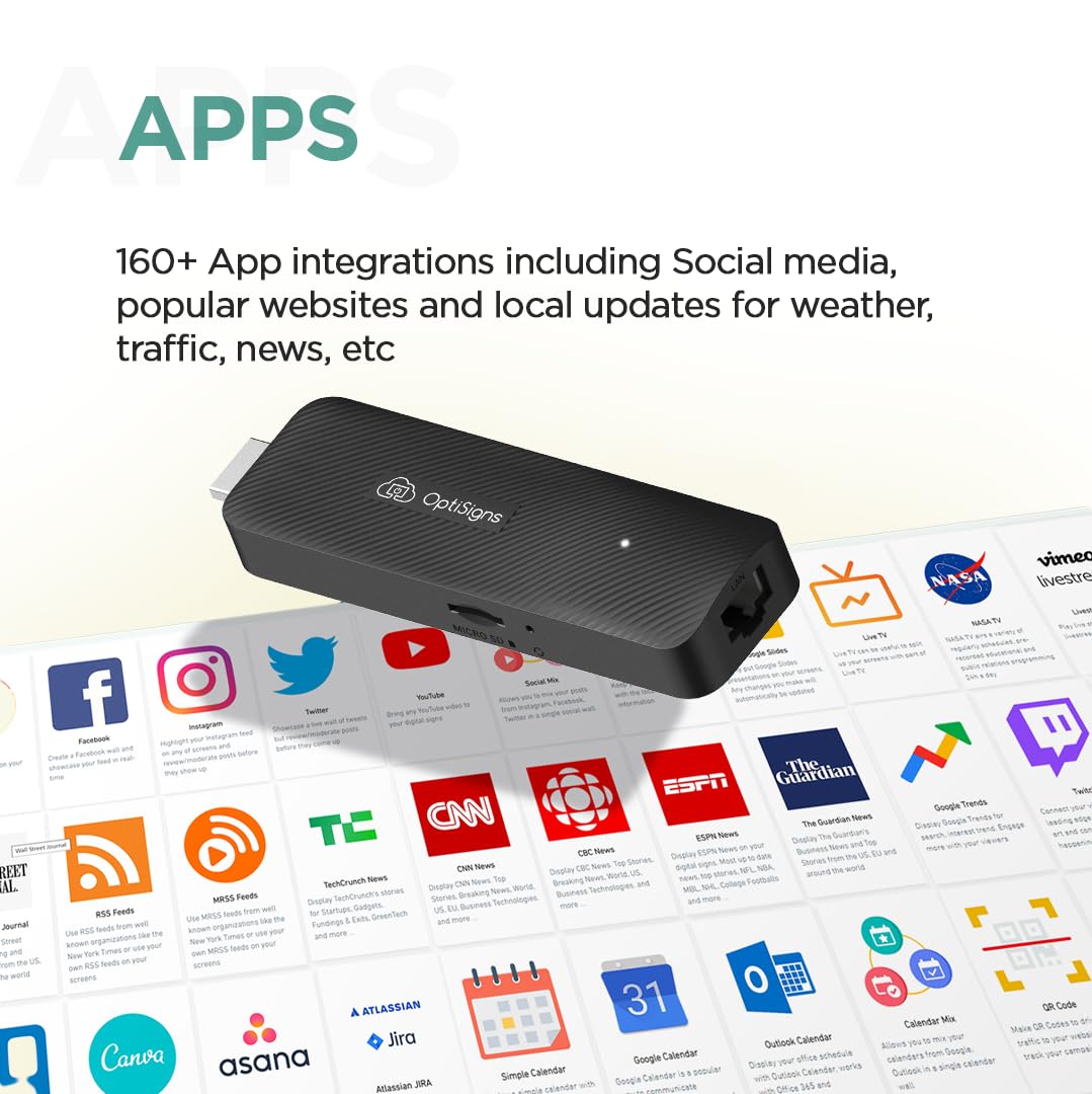 OptiSigns OptiStick Digital Signage Player - Android-Based 4K UHD HDMI Stick, Quad Core, WiFi/Ethernet, Remote Screen Management