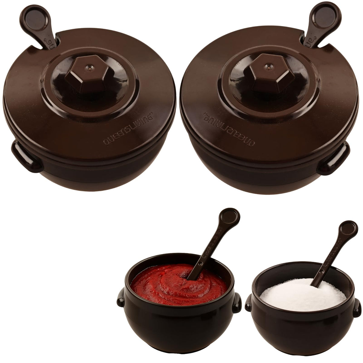 Korean Condiment Jar with Lid & Spoon Small 2pack - Korean Design Spice Jar for Gochujang, Salt, Chili Paste - Elegant Black Seasoning Container - Multifunctional Spice for Kitchen - Container Sets