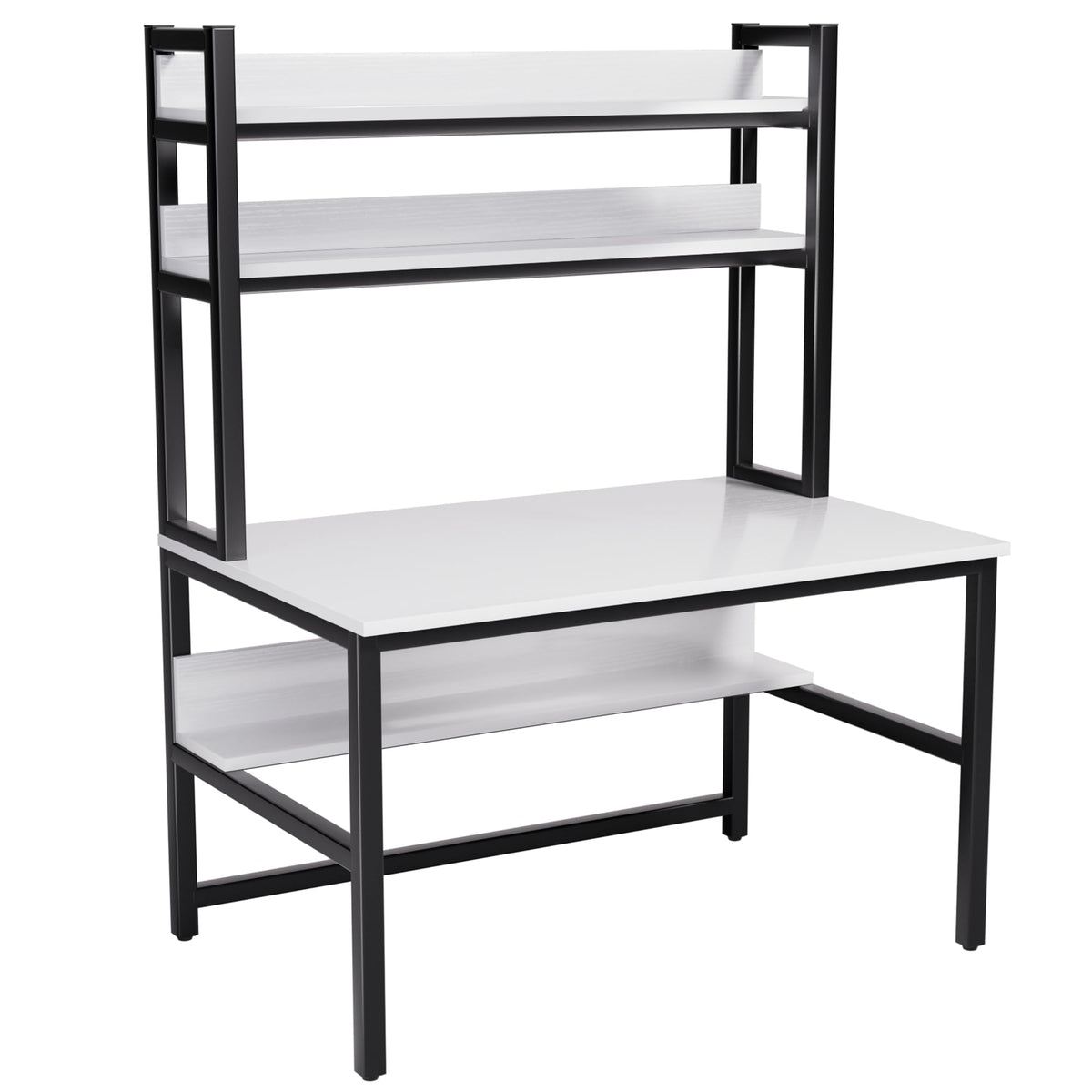 Aquzee Computer Desk with Shelves, 47" W x 23.6" D Gaming Desk with Hutch and Bookshelf, White Study Table for Bedroom Space Saving with 3 Tier Storage Shelf, Home Office Desk for Writing Work