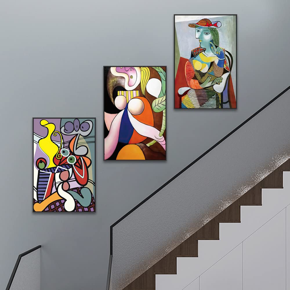 Aesthetic Abstract Canvas Framed Wall Art Large Size 24" X 16" X 3 Pieces Modern Art Natural Minimalist Posters Prints Living Room Bedroom Bathroom Kitchen Office Wall Decor (Black)
