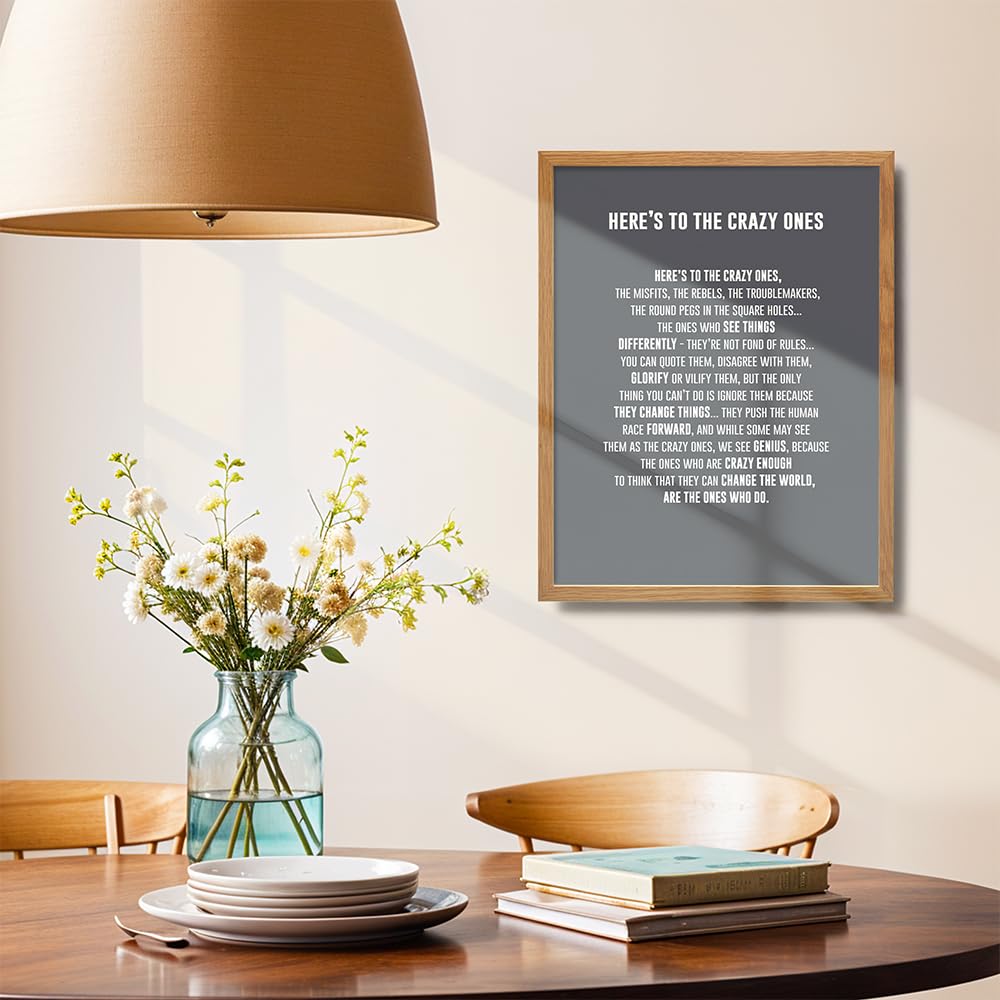 LARGE 11X14 FRAMED - Here's to the Crazy Ones- Motivational Wall Art Poster - Inspirational Quotes - Inspiring Sayings for Wall Decor - Home Office Decor- Encouragement Entrepreneur Gifts for Men