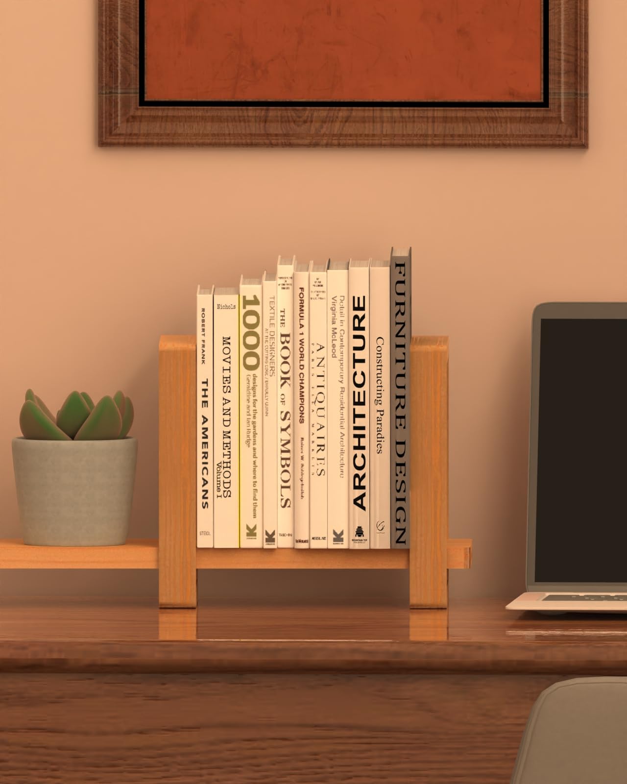 Soultopxin 100% Solid Wood Adjustable Desktop Bookshelf, Retro Tabletop Bookshelf, Desk Shelf Living Room, Home, Office, Perfect for Magazine, Books, Cookbooks, No Tools Required to Assemble (Yellow)