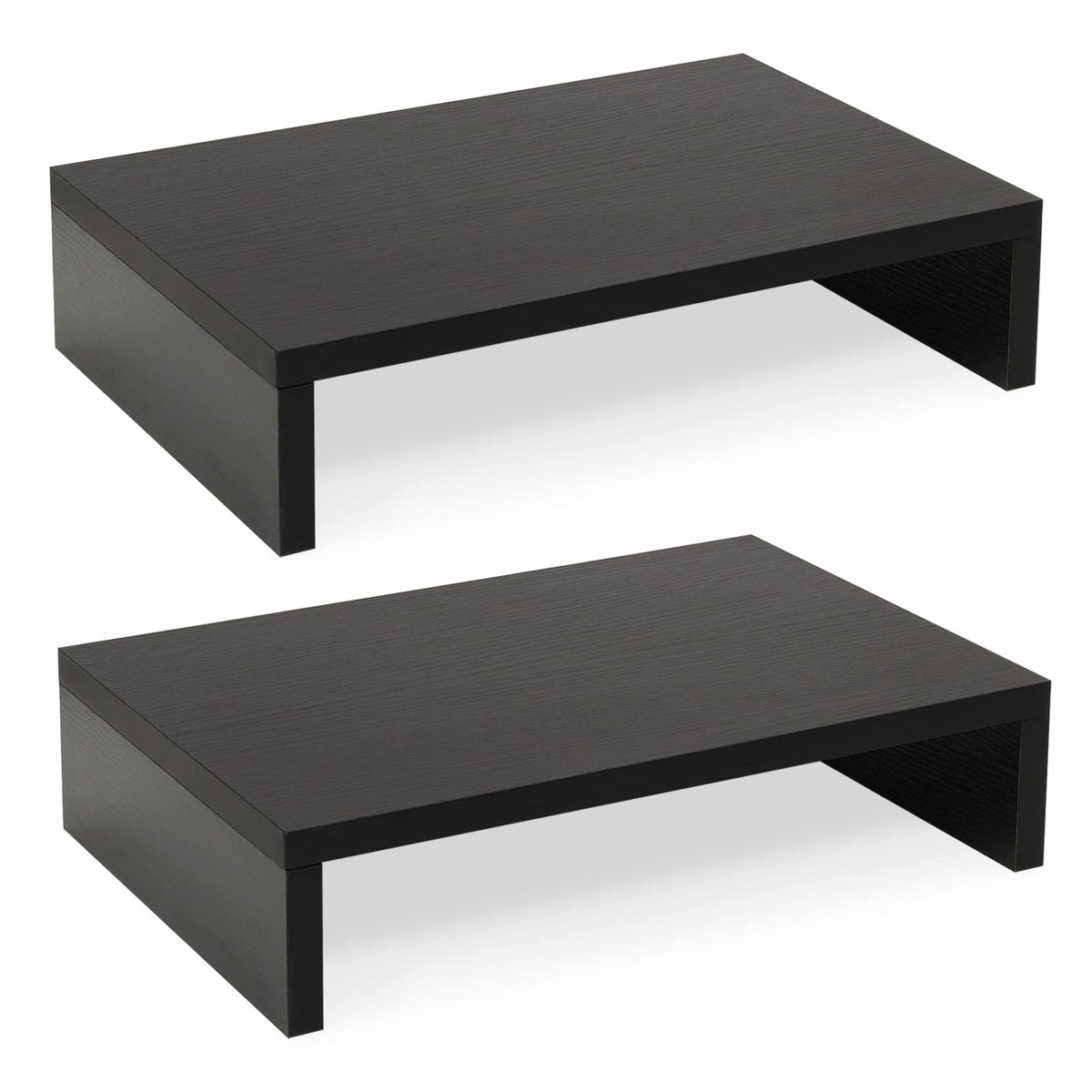 TEAMIX Wood Monitor Stand Riser-2 Pack, 2 Tier Adjustable Monitor Stand Dual Monitor Riser for 2 Monitors/Laptop/PC Black Computer Stand for Desk