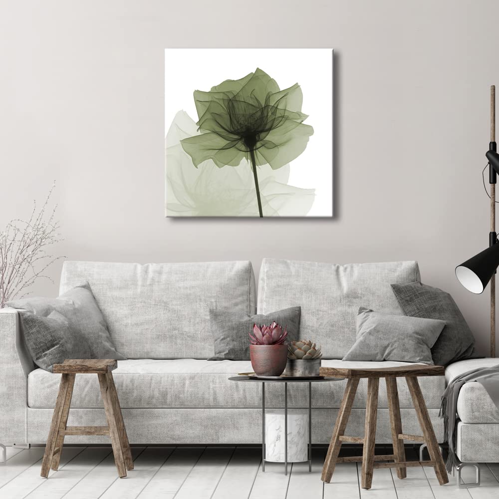 Wieco Art Large Contemporary Gallery Wrapped Floral Giclee Canvas Print Green Flickering Flowers Pictures Paintings on Canvas Wall Art Ready to Hang for Living Room Home Decorations 24x24 inch