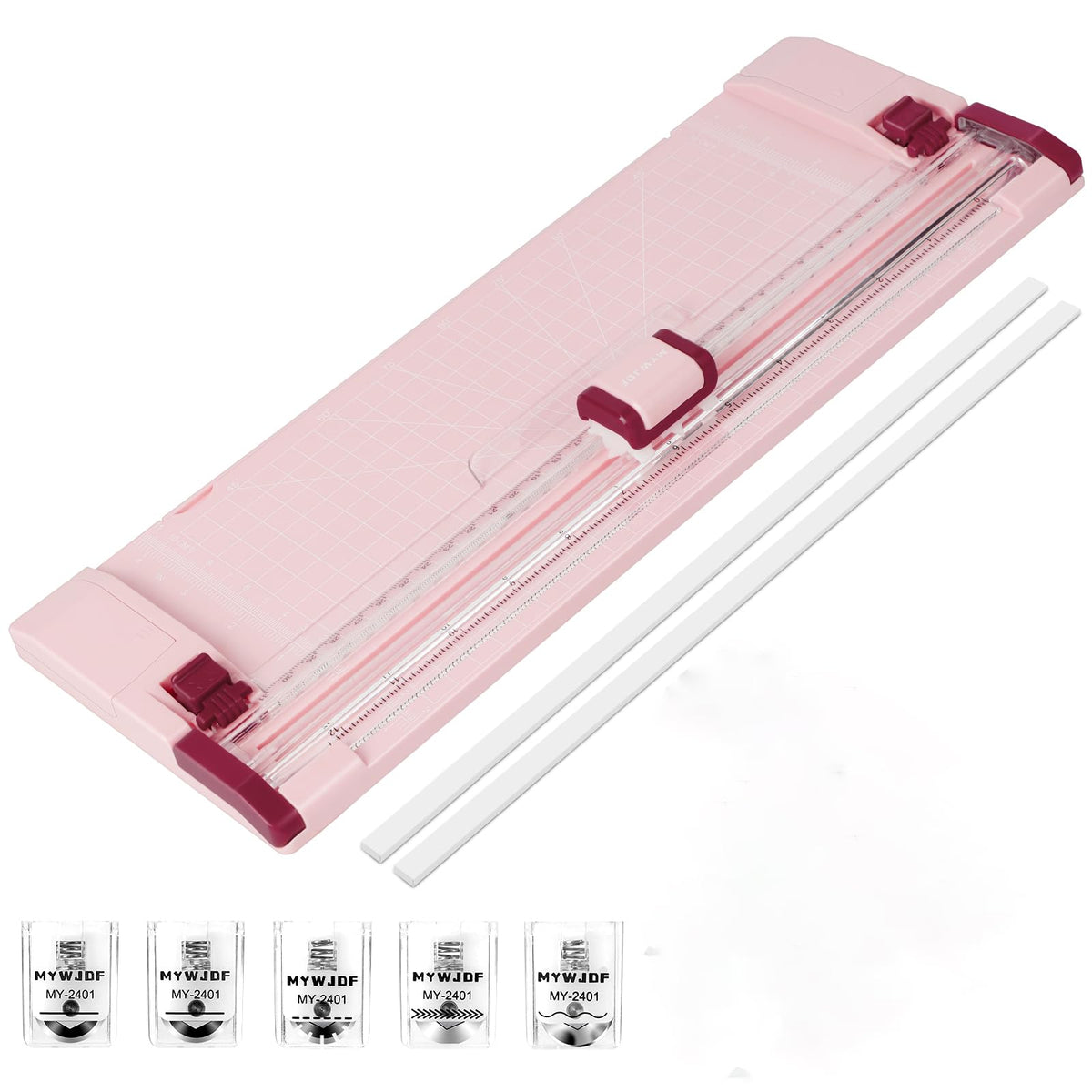 Pink Rotary Paper Trimmer, 12 Inch Guillotine Paper Cutter for Cardstock, Scrapbooking, Crafts, 4 Functions with 5 Blades, Safety Guard, Side Ruler for Coupons, Photos, Labels