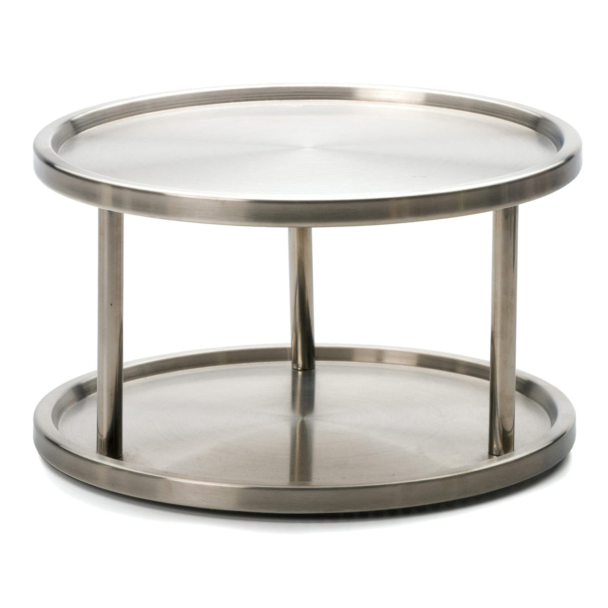 RSVP International Two-Tier Turntable Lazy Susan | Handy in Cabinet, Refrigerators & Counters | Organize Spices, Canned Foods, Pots, Pans, Dinnerware, 10.5" x 6", Stainless Steel