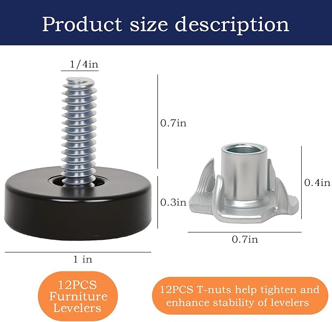 12 PCS 1/4" Thread Furniture Feet Levelers, Furniture Leveling Feet