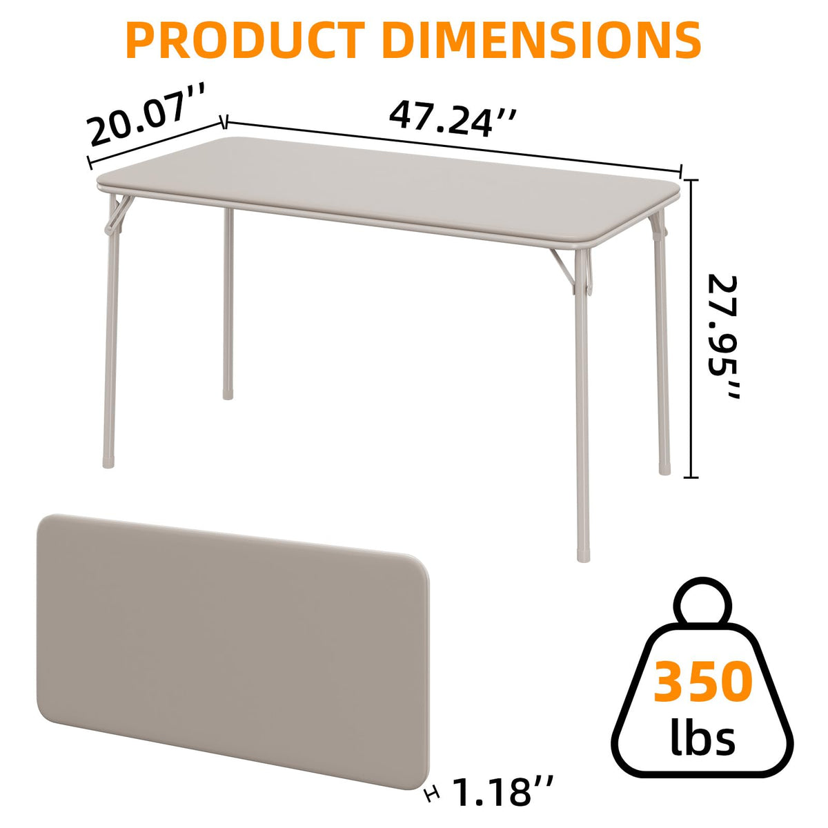 IDEALHOUSE Protable Folding Table and Chairs, 5 Piece Folding Card Table and Chairs Set, Foldable PU Upholstered Table and Chairs Set of 5, for Dining Room, Living Room, Office, Camping, Beige