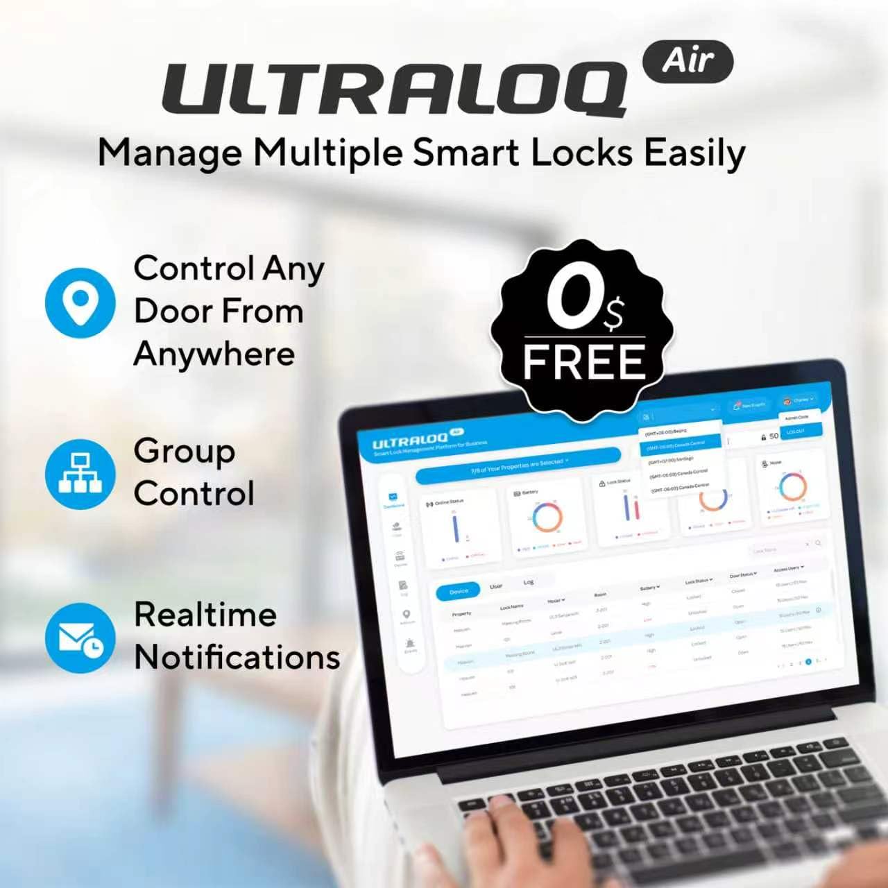 ULTRALOQ Latch 5 Smart Lock, World's First WiFi Smart Lever Lock, Auto-Lock, Touchscreen Digital Keypad, Fingerprint Door Handle for Home Front Door, Rental, Office, App Remote Control, Black