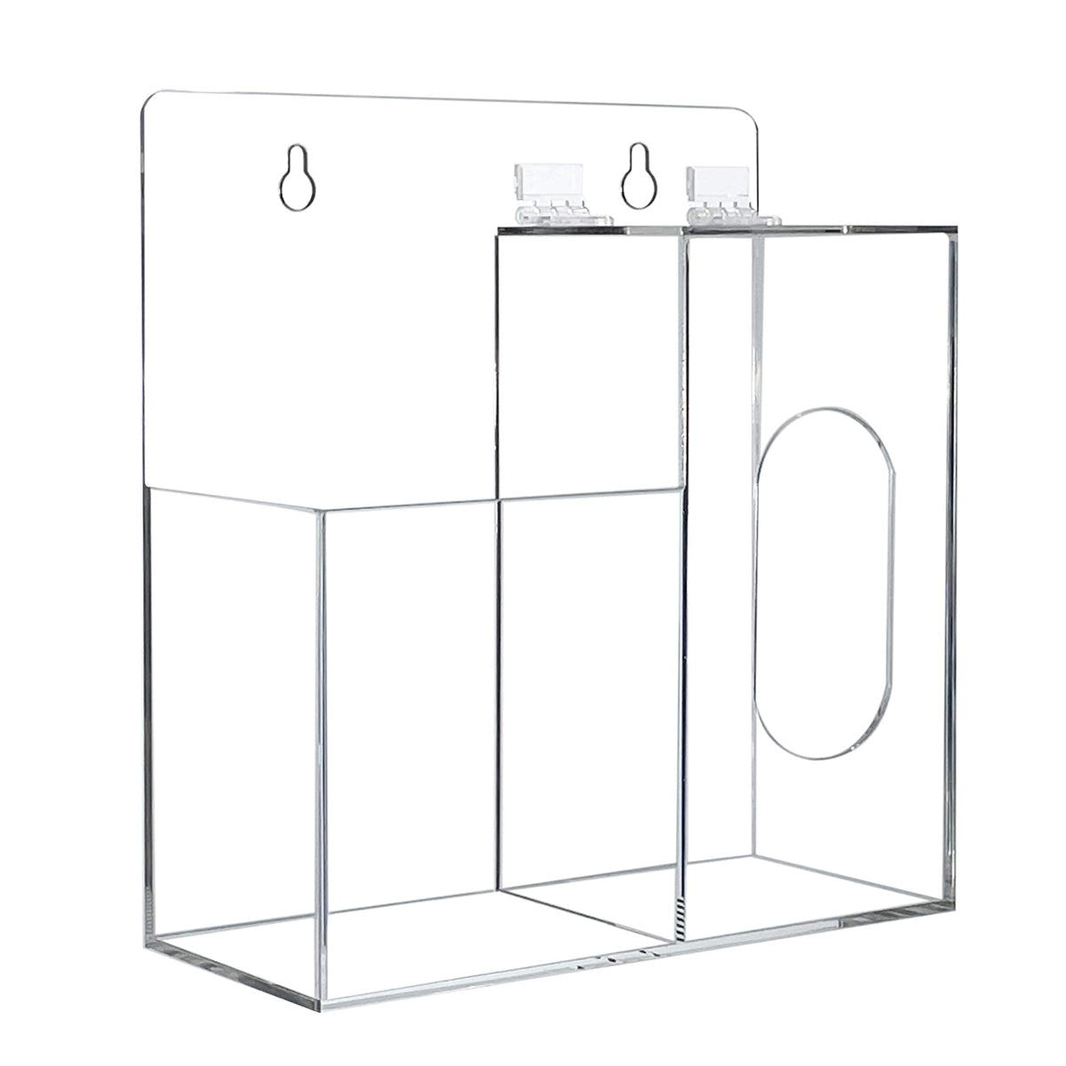Aphbrada Acrylic Mask Dispenser & Hand Sanitizer Holder Stand Wall Mount or Countertop, Hygiene Station with 2 Compartment Clear Box Dispenser Holder for Face Masks, Gloves, Hairnets, Spray Bottle
