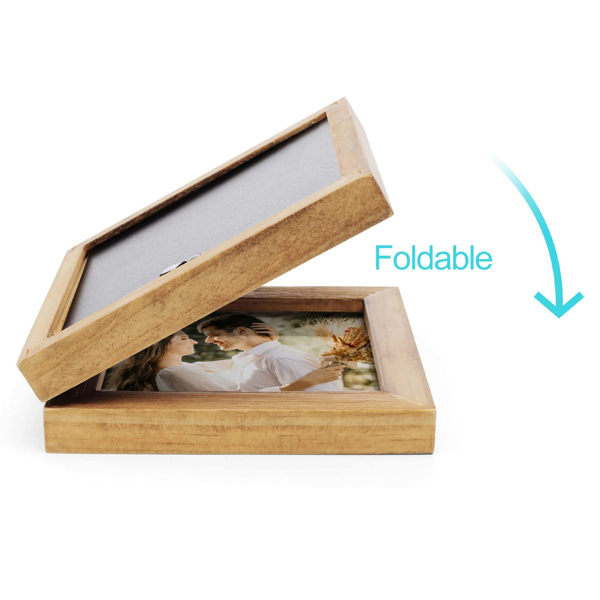 Janreefan Double 4X4 Picture Frames Hinged Folding Rustic Photo Frames in Brown for Wall Hanging or Tabletop Standing, Made of Pine Wood with Real Glass P-44 * 2-MU