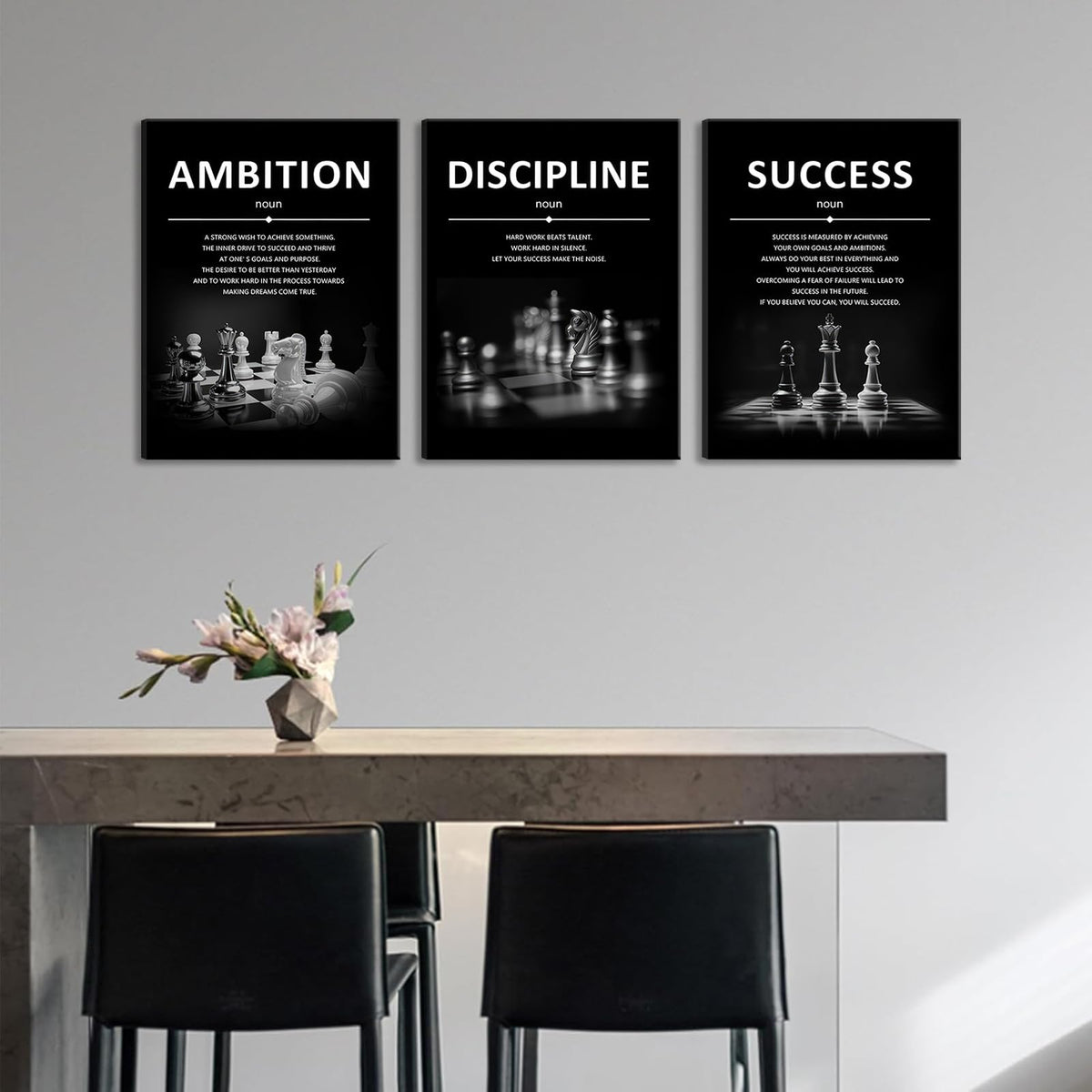 ONEOLTN Motivational Wall Decor Inspirational Office Canvas Wall Art Quotes Prints Artwork Success Ambition Discipline Encouraging Pictures for Study Room Gym Sayings Home Decoration 12” x16” x3PCS