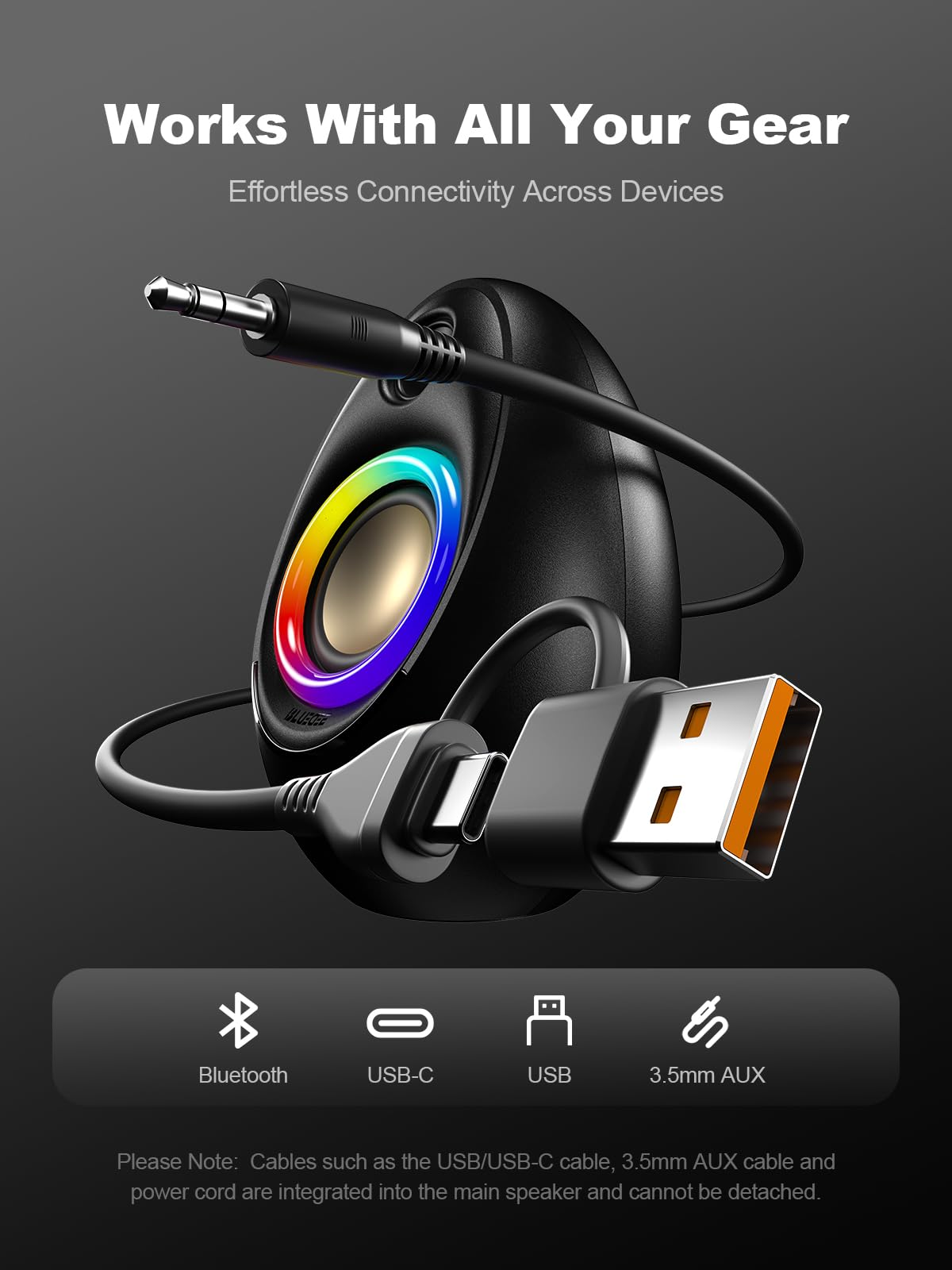 Bluedee Computer Speakers with Subwoofer, 2.1 PC Speakers with Deep Bass and 80W Peak Power, Adapter Powered, Bluetooth 5.4 & USB/USB-C/AUX-in, RGB Desktop Speakers for Computer, Laptop, Monitor