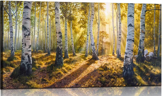 Sense&Sensitivity Arts-Green View White Birch Forest Canvas Painting Wall Art Decor Fall Artwork Modern Green Nature Artwork for Living Room Kitchen Bedroom Bathroom Office 40" x 20" Inch