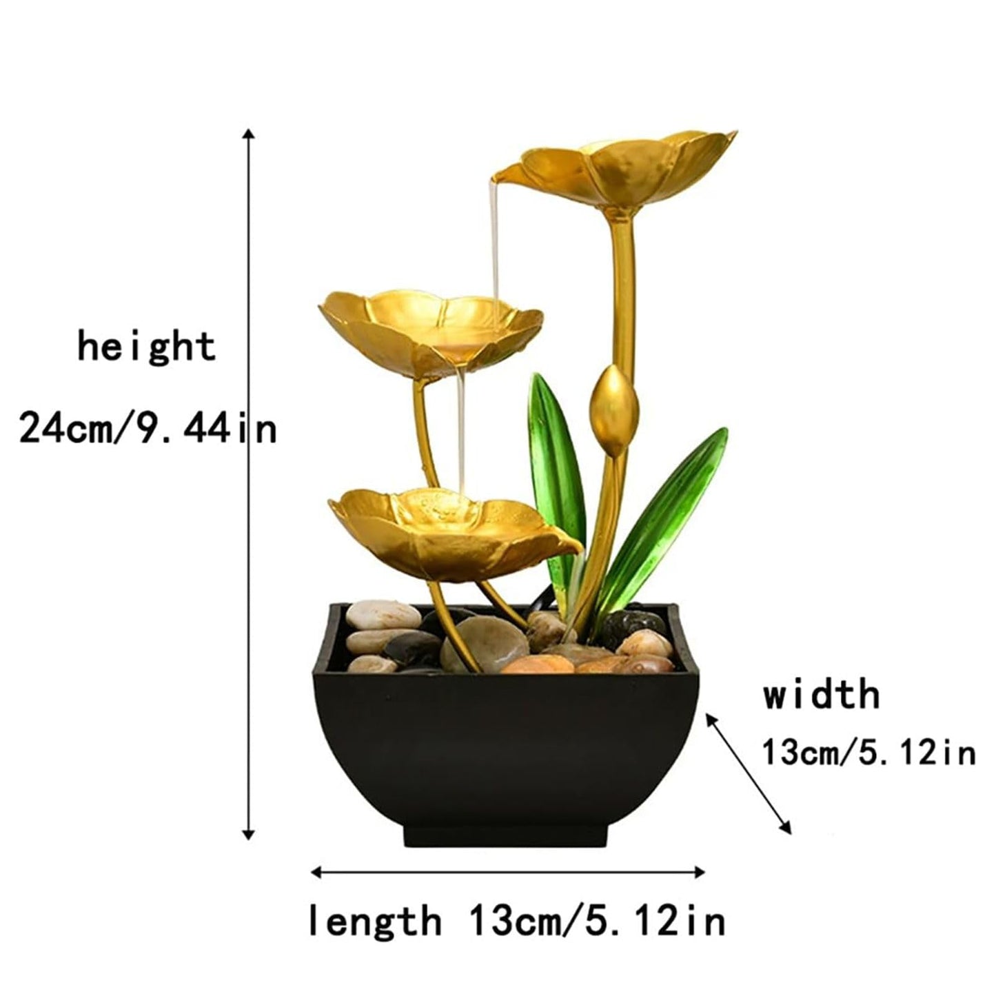 Qingyingge 11‘’ H Gold Tabletop Water Fountain, Zen Desktop Waterfall, Indoor Lotus Desktop Decorative Fountain, Home Bathroom Bedroom Decor.